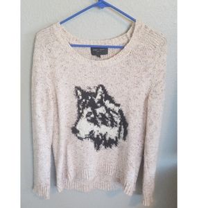 Grey/tan wolf knit sweater